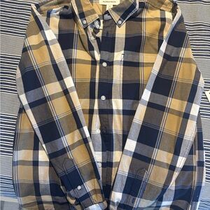 Nordstrom Men’s Navy and Mustard Plaid Button-Down Shirt
